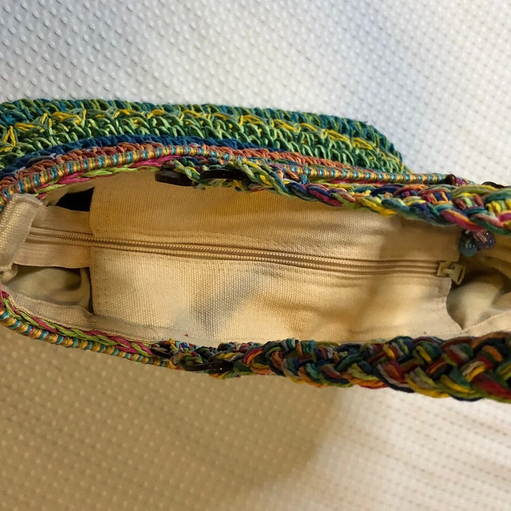 Orvis  - Tote/Bag - Multicolored - Woven Straw Shoulder Bag With Bead Ornaments